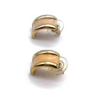 Vintage enamel half moon earrings gold peach 1950s housewife